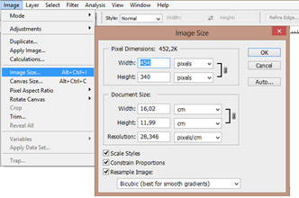 Dialog box menu Image Size